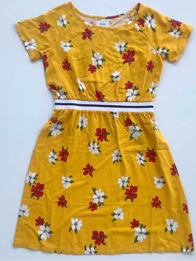Old Navy Yellow Floral Short-Sleeve Dress with Red & White Blooms